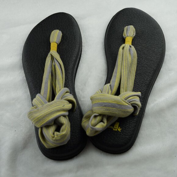 Sanuk Yoga Sling 2 Sandals Gray Yellow Striped‎ Size 10 - Picture 4 of 8